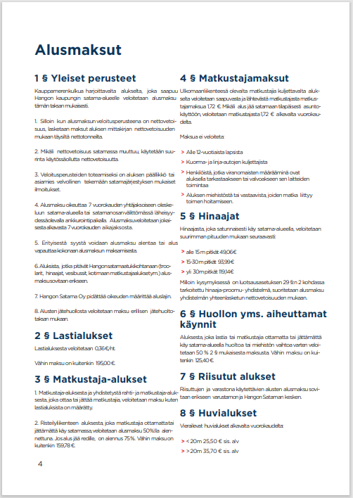 Hangon Satama räätälöity teema - hinnasto
